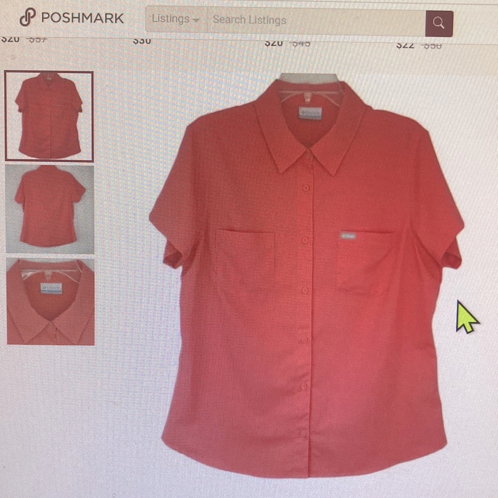 Columbia Womens Size Large Pink Short Sleeve Button Up Collared Pocket Shirt